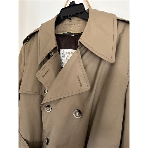 Men London Fog Trench Coat Double Breasted 42 R Zip out Faux Fur Liner $450MSRP - Picture 11 of 15